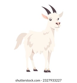 Cute cartoon goat standing in grassy meadow icon isolated