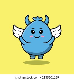 Cute cartoon goblin monster character wearing wings in modern style design