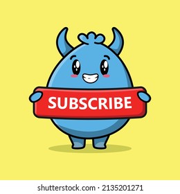 Cute Cartoon Goblin Monster Character Holding Red Subscribe Board