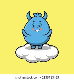 Cute cartoon goblin monster character holding in cloud vector illustration