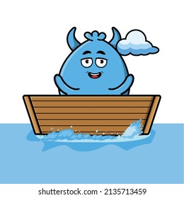 cute cartoon goblin monster get on boat in vector fruit character illustration