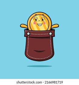 Cute cartoon Gold coin character coming out from gold coin look so happy in concept flat cartoon