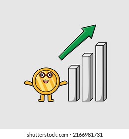 cute cartoon gold coin with rising sign graphic in flat 3d modern design