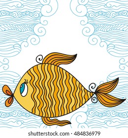 Cute cartoon gold fish. Vector illustration.