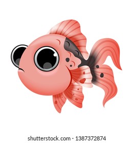 Cute cartoon golden fish isolated on white background. Vector.