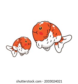 Cute cartoon golden fishes set isolated on white background. Vector illustration, character design.
