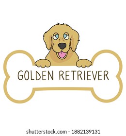 Cute cartoon Golden Retriever on collar dog tag vector clipart. Purebred doggy identification medal for pet id. Domestic dog for pet pooch. 