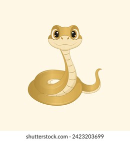 Cute cartoon golden snake character. Vector illustration