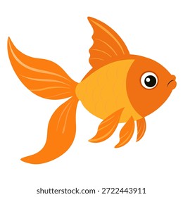 Cute cartoon goldfish side view. Friendly aquarium fish character in playful style. Vector illustration isolated on white background.
