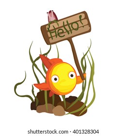 Cute cartoon goldfish vector illustration.