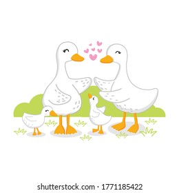 Cute Cartoon goose family.  Vector illustration 