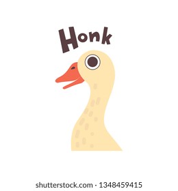 Cute Cartoon Goose Farm Bird Making Honk Sound Vector Illustration