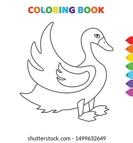 cute cartoon goose front view coloring book for kids. black and white vector illustration for coloring book. goose front view concept hand drawn illustration