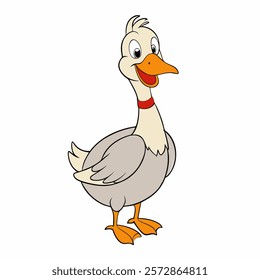 Cute cartoon goose isolated on white background. Side view. Vector illustration.