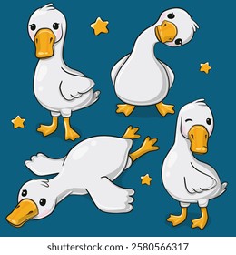 Cute cartoon goose on a blue background