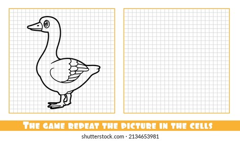 Cute cartoon goose outlined the game repeat the picture in the cells