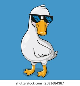 Cute Cartoon Goose with sunglasses on a blue background