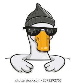 Cute Cartoon Goose with sunglasses on a white background