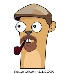 cute cartoon gopher in a cap and a pipe in his mouth. wind illustration. Icon