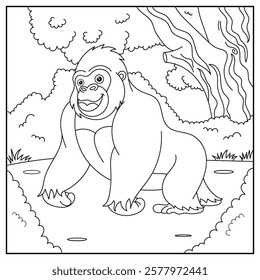 cute cartoon Gorilla, funny illustration, coloring book for kids and children.