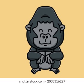 cute cartoon gorilla waiting. animal flat cartoon style illustration icon premium vector logo mascot suitable for web design banner character