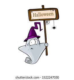 Cute cartoon gost with slogan Halloween