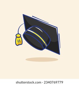 Cute cartoon graduation hat vector illustration. vector cartoon isolated concept. flat cartoon style.