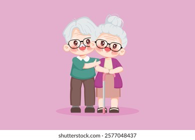 Cute cartoon Grandfather is encouraging grandmother. Premium illustration vector.cartoon animation design.