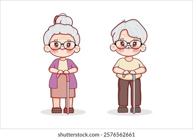 Cute cartoon grandfather and grandmother character design. Vector premium.