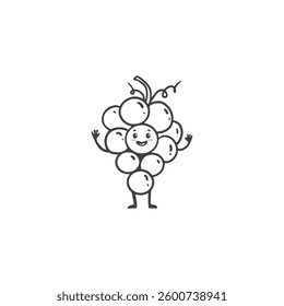 cute cartoon grape branch isolated on white. Food character. Fruit in doodle style. Vector illustration
