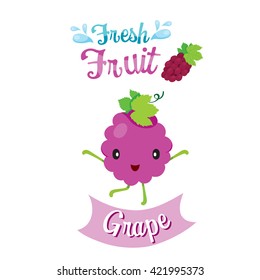 Cute Cartoon Of Grape Fruit, Banner, Logo, Tropical, Characters Design, Summer, Healthy Eating, Food, Juice