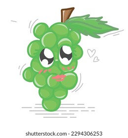 Cute cartoon Grape. Cartoon fruit character set. Funny emoticon in flat style. Food emoji vector illustration