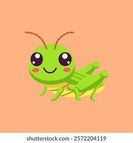 Cute cartoon grasshopper illustration on peach background