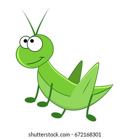 Cute cartoon grasshopper. Vector illustration. Smiling grasshopper.