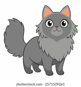 Cute cartoon gray british cat isolated on white background. Side view. Vector illustration