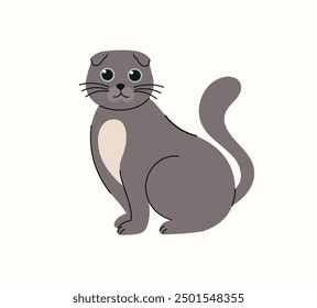 Süße Cartoon graue Katze. Flache Vektorgrafik.