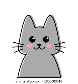 Cute cartoon gray kitten isolated on white