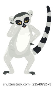 Cute Cartoon graue lemur Catta, ringgeschlagene Illustration.