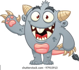 Cute Cartoon Gray Monster Vector Illustration Stock Vector (royalty 