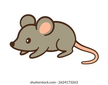 Cute cartoon gray mouse. Hand drawn Flat style isolated icon for children’s content, greeting cards, stickers, tshirts, poster. Forest and domestic animal. Vector illustration
