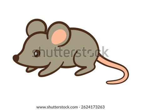 Cute cartoon gray mouse. Hand drawn Flat style isolated icon for children’s content, greeting cards, stickers, tshirts, poster. Forest and domestic animal. Vector illustration