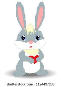 Cute Cartoon gray Rabbit with heart
