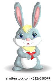 Cute Cartoon gray Rabbit with heart