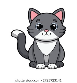 Gato blanco y gris lindo de la historieta con los ojos azules grandes - ilustración adorable del gatito del esmoquin

