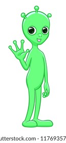 Cute cartoon green alien isolated on the white background. 