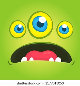 Cute cartoon green alien with three eyes. Vector Halloween  monster avatar. Design for print, children book, party decoration