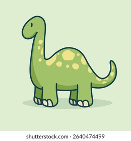 Cute Cartoon Green Brontosaurus Illustration