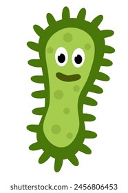 Cute cartoon green character bacteria, microbe, germ. Microbiology organism. Mascot expressing emotion. Vector children illustration in flat design.