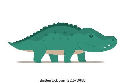Cute cartoon green crocodile. African reptile animal. Vector illustration. Child character
