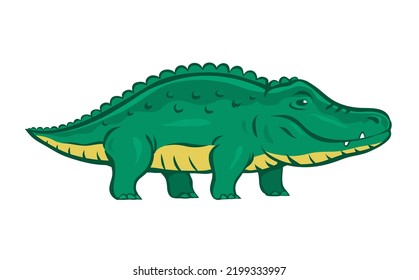 Cute cartoon green crocodile. African reptile animal. Child character. Cartoon vector illustration isolated on white background. Hand drawn style
